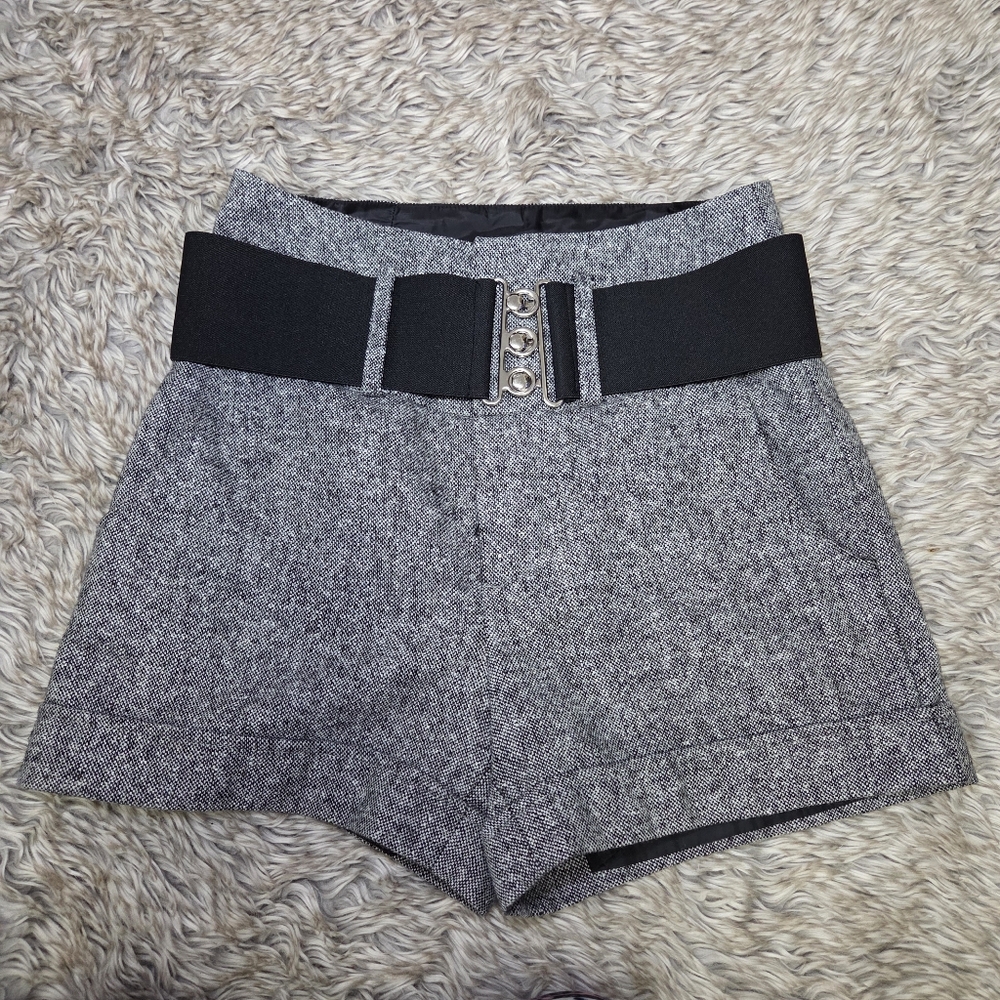 Forever 21 Tweed High Waist Shorts with Belt Gray Size XS Wool‎ Blend